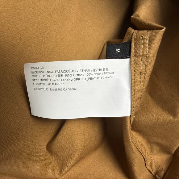 New THEORY Feather Chino Cropped Work Jacket Medium - Picture 9 of 14